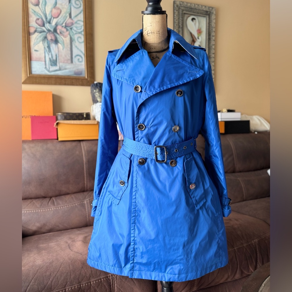Burberry London Royal Blue Double-Breasted Belted Trench Coat